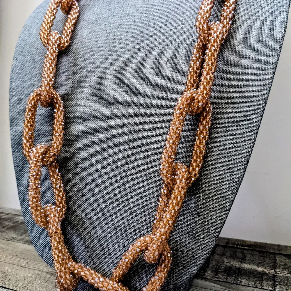 Chico's Tan Glass Beaded Necklace & Earring Set